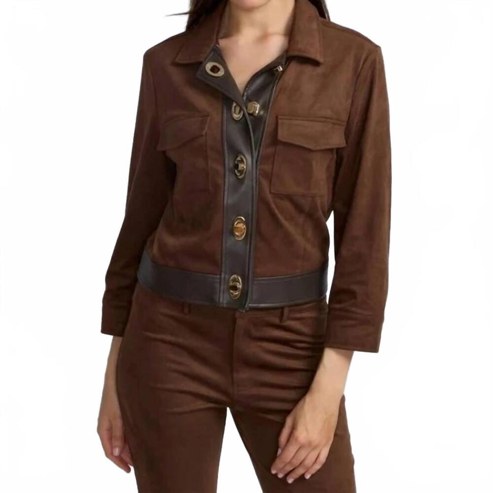 NEW OOLALA buckle hardware suede jacket in brown